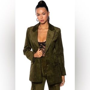 Dark Army Green Suede Blazer. Sz L. NEW. Akira brand.